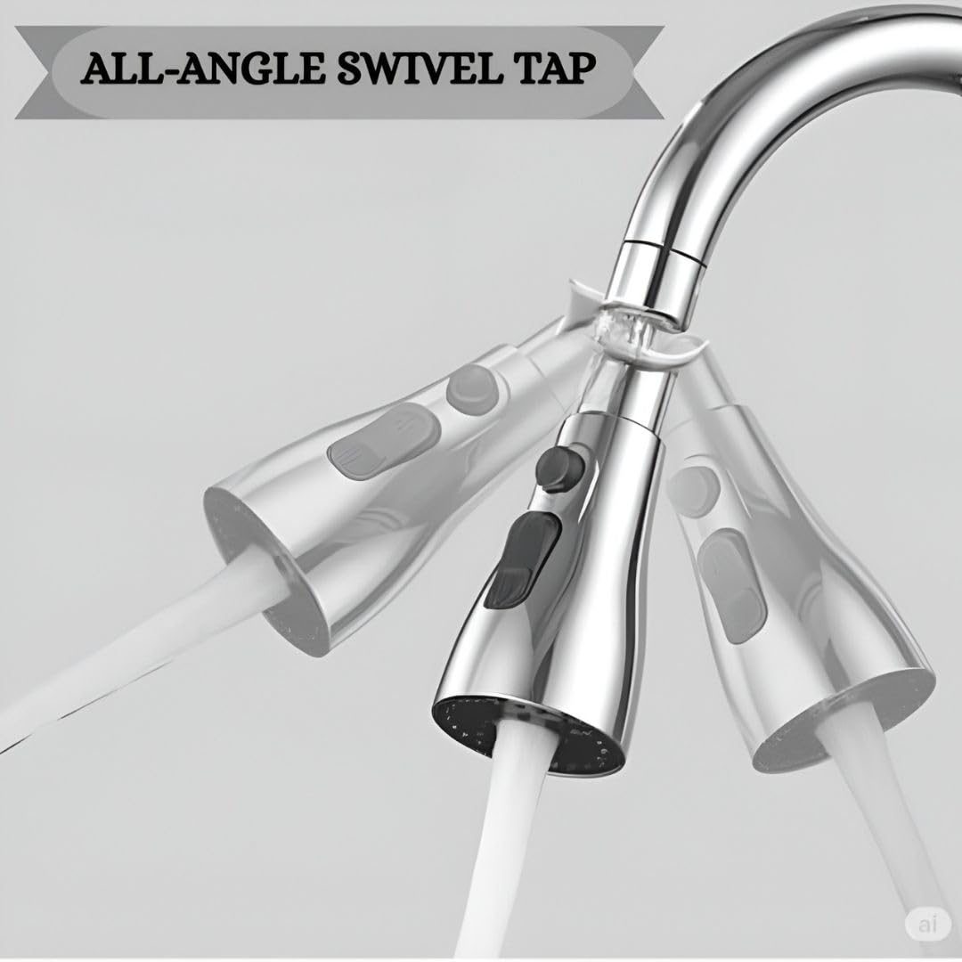 Kitchen Faucet Extender, Chrome Plated, 3-Mode Spray Head, Flexible Extension