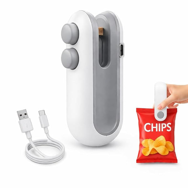 Portable Mini Sealing Machine 2 in 1 USB Rechargeable Magnetic Bag Sealer Heat Seal with Cutter, Plastic Bags Packing Machine Home Appliances-white colours