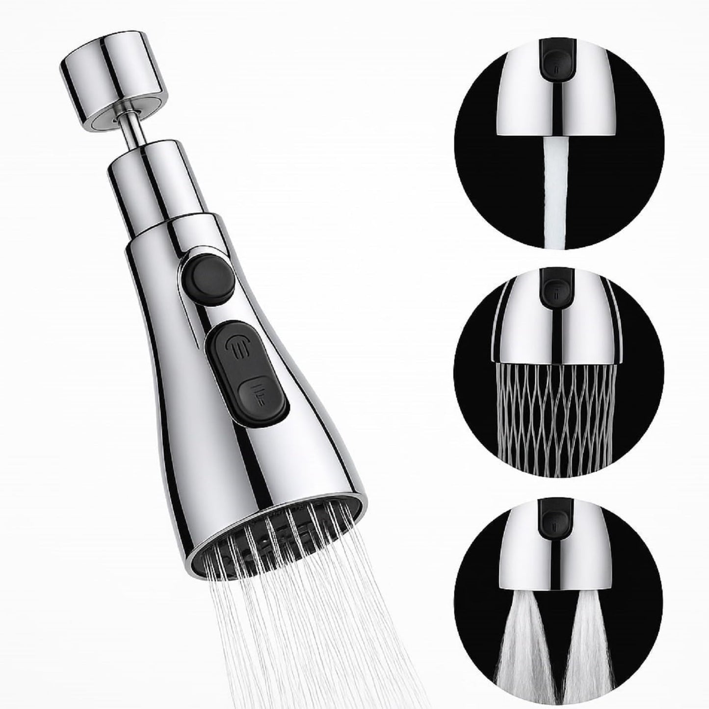 Kitchen Faucet Extender, Chrome Plated, 3-Mode Spray Head, Flexible Extension