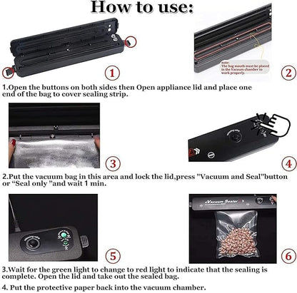 2in1 Electric Vacuum Sealer for Food Storage Home Automatic Packing Sealing Machine for Fresh Fruits, Meat and Vegetables Compact Design Storage Saver, Portable food sealer.