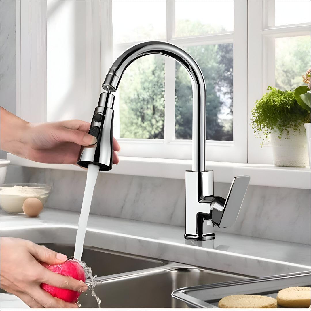 Kitchen Faucet Extender, Chrome Plated, 3-Mode Spray Head, Flexible Extension