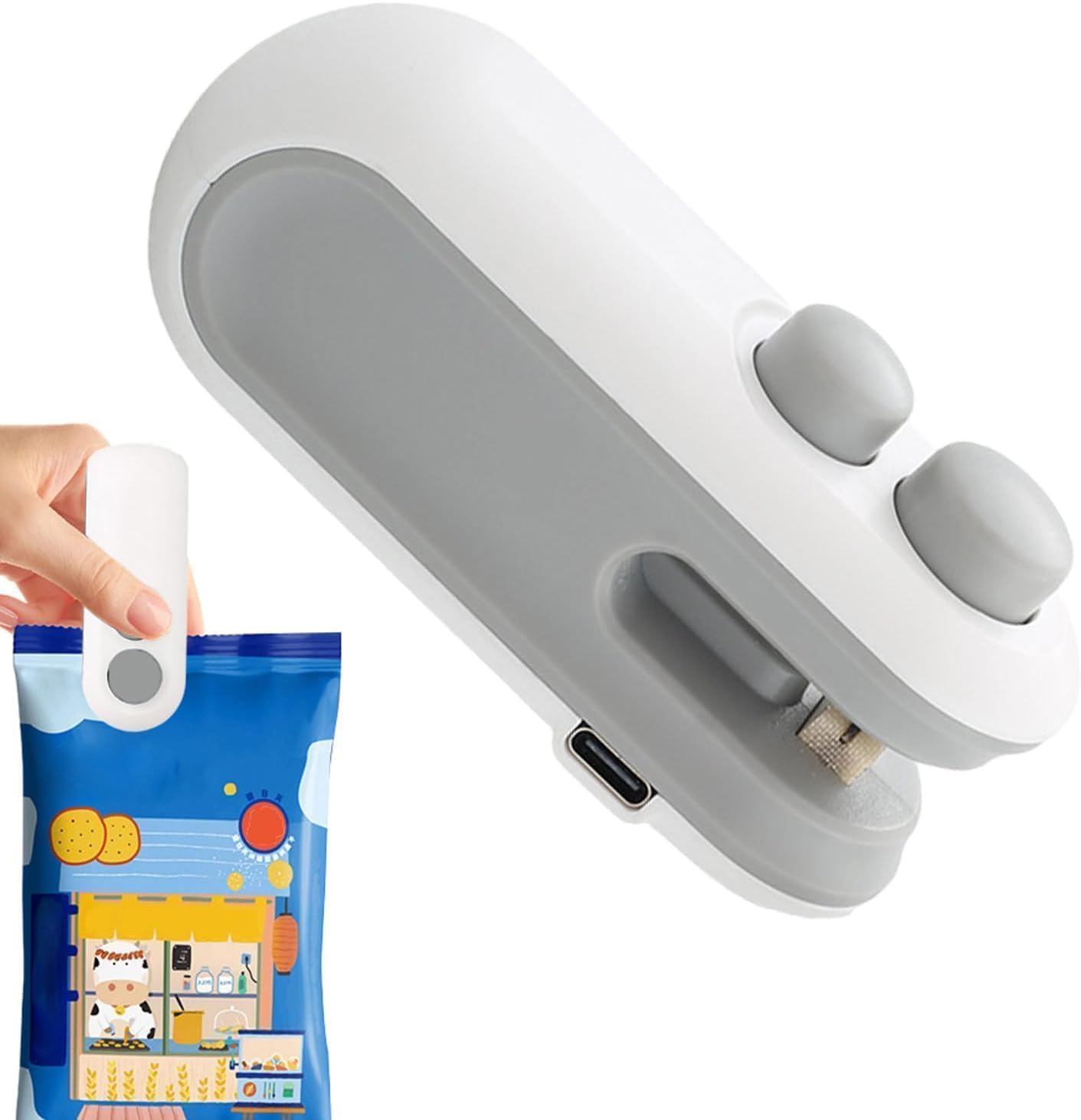 Portable Mini Sealing Machine 2 in 1 USB Rechargeable Magnetic Bag Sealer Heat Seal with Cutter, Plastic Bags Packing Machine Home Appliances-white colours