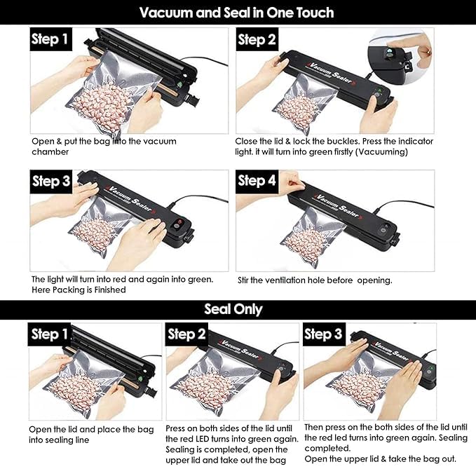2in1 Electric Vacuum Sealer for Food Storage Home Automatic Packing Sealing Machine for Fresh Fruits, Meat and Vegetables Compact Design Storage Saver, Portable food sealer.