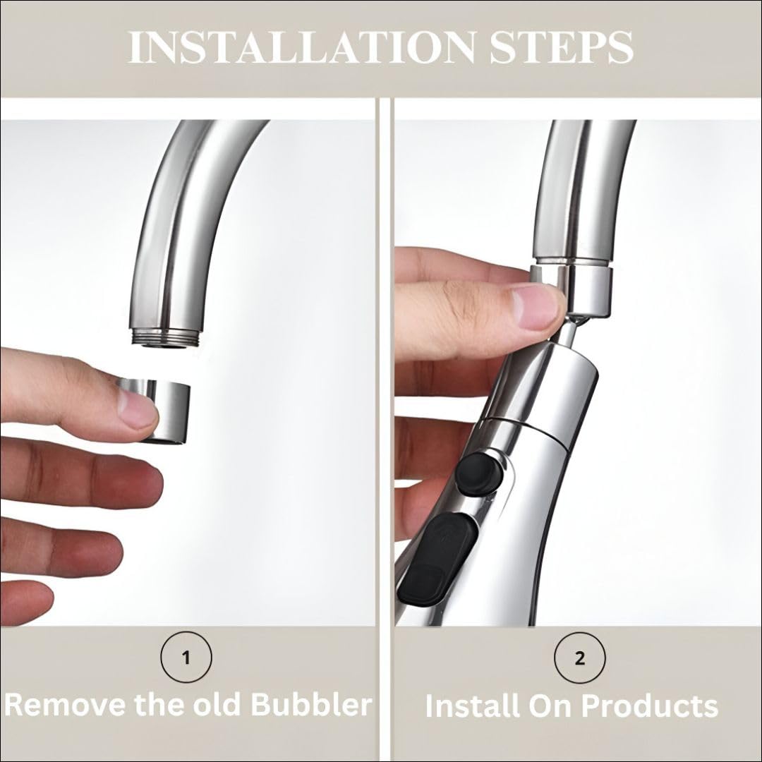 Kitchen Faucet Extender, Chrome Plated, 3-Mode Spray Head, Flexible Extension