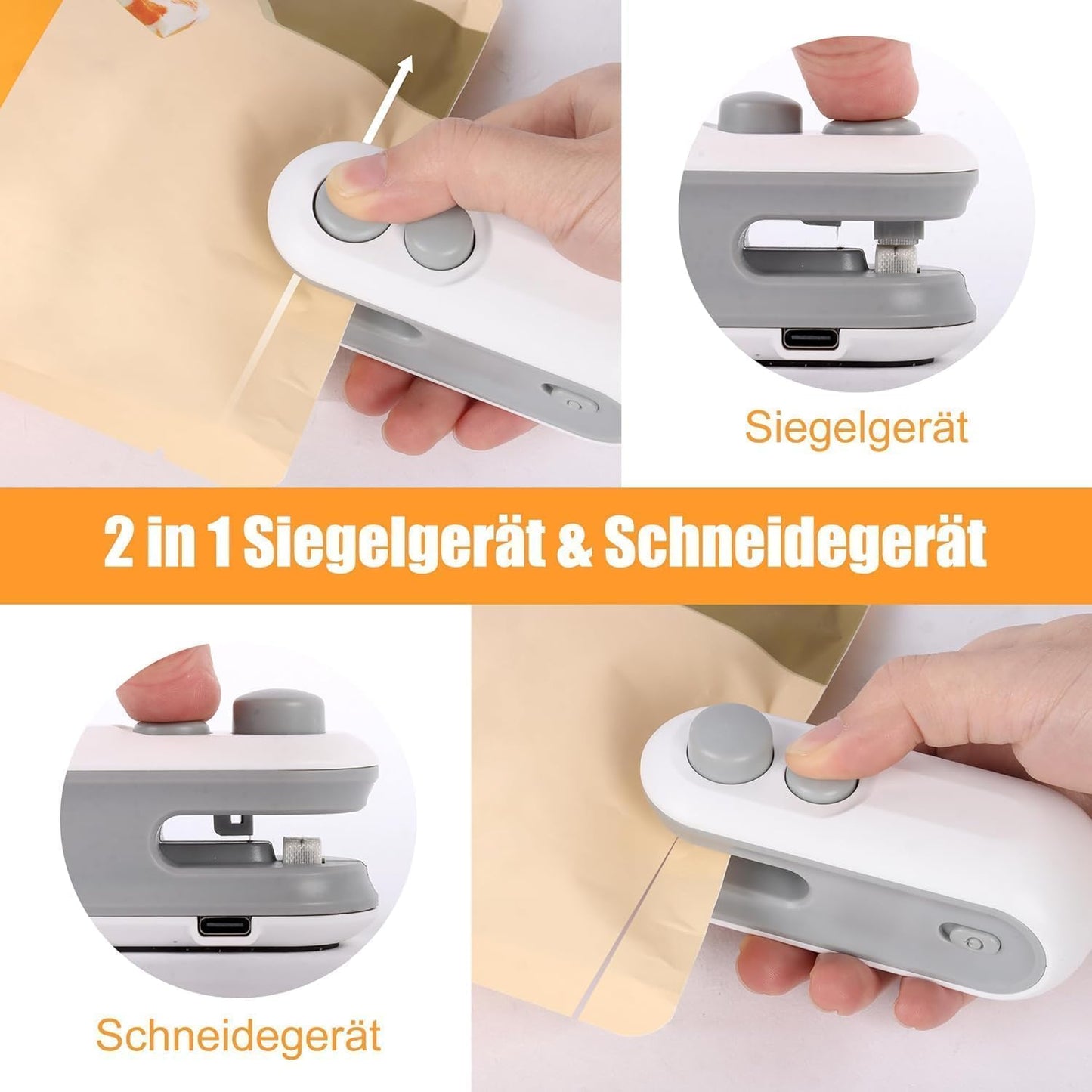 Portable Mini Sealing Machine 2 in 1 USB Rechargeable Magnetic Bag Sealer Heat Seal with Cutter, Plastic Bags Packing Machine Home Appliances-white colours
