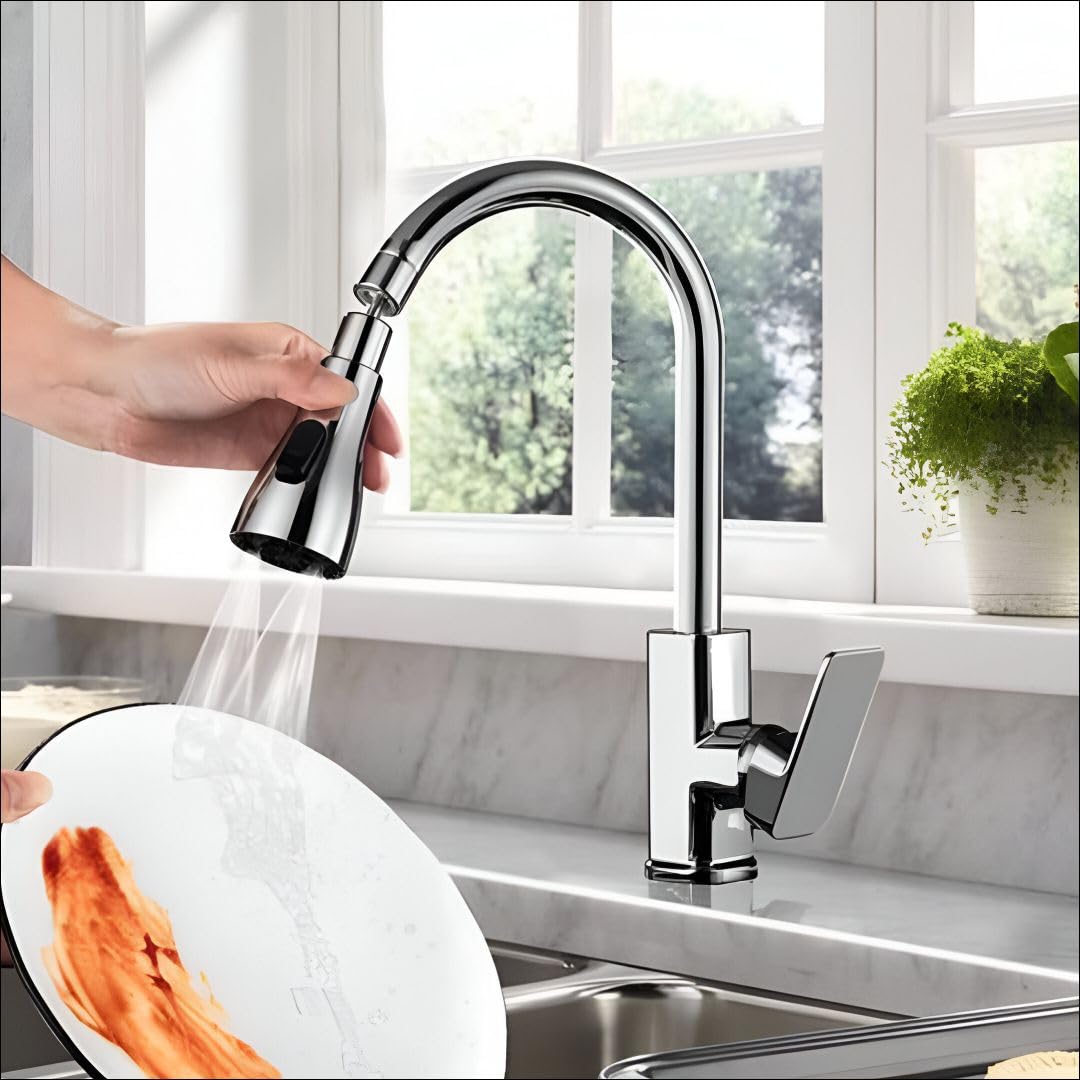 Kitchen Faucet Extender, Chrome Plated, 3-Mode Spray Head, Flexible Extension