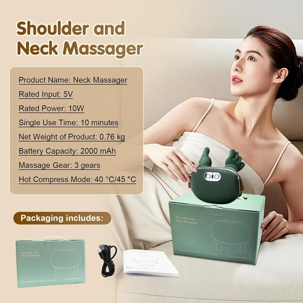 Bionic Heated Massager, Wireless Portable Shiatsu Neck and Back Massager, Electric Deep Tissue 4D Kneading Massage, Simulated Human Hand Design for Pain Relief and Muscle Relax