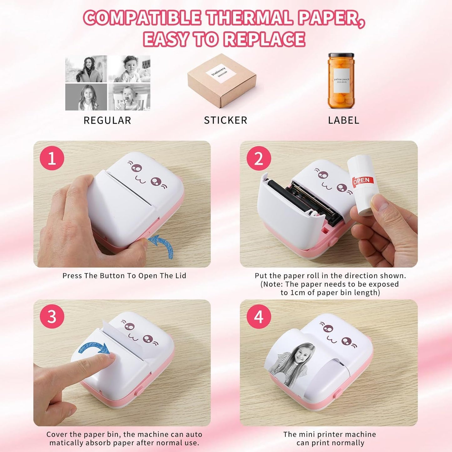 Toy Imagine Mini Portable Thermal Printer – Bluetooth Pocket Printer for Kids & Adults, 57mm Inkless Photo & Label Printer with (1 Roll + 1 Extra Roll) Prints B&W Notes & Stickers (Assorted)
