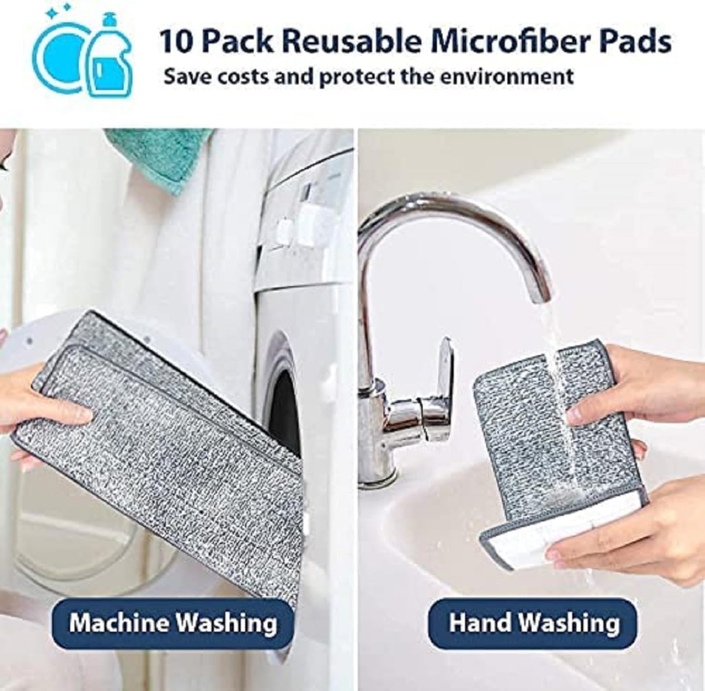 Flat Mop with Bucket, 360° Rotating Head, Includes 2 Reusable Microfibre Pads and Free Scraper, for Home Floor Cleaning