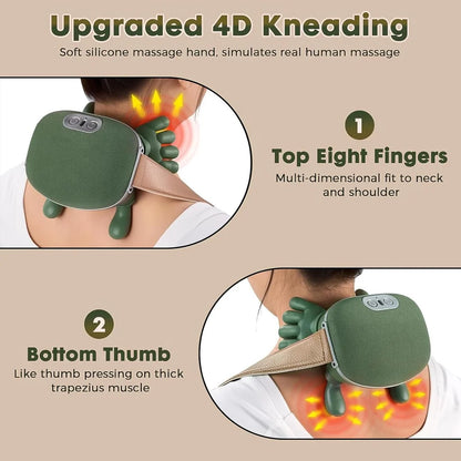 Bionic Heated Massager, Wireless Portable Shiatsu Neck and Back Massager, Electric Deep Tissue 4D Kneading Massage, Simulated Human Hand Design for Pain Relief and Muscle Relax