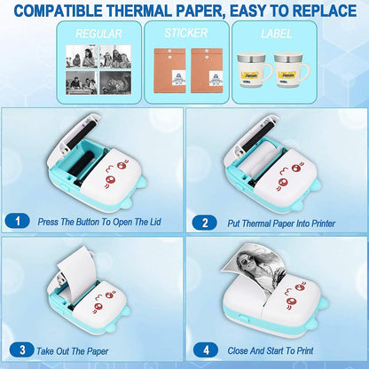Toy Imagine Mini Portable Thermal Printer – Bluetooth Pocket Printer for Kids & Adults, 57mm Inkless Photo & Label Printer with (1 Roll + 1 Extra Roll) Prints B&W Notes & Stickers (Assorted)