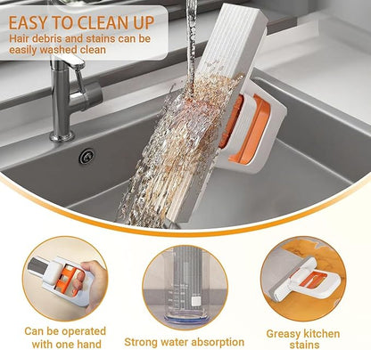Mini Mop for Kitchen, Floor, Glass, Car & More | Portable Cleaning Sponge Mop Handheld Self-Squeeze Sponge Cleaning Tool Wet and Dry Use Cleaning System for Small Spaces