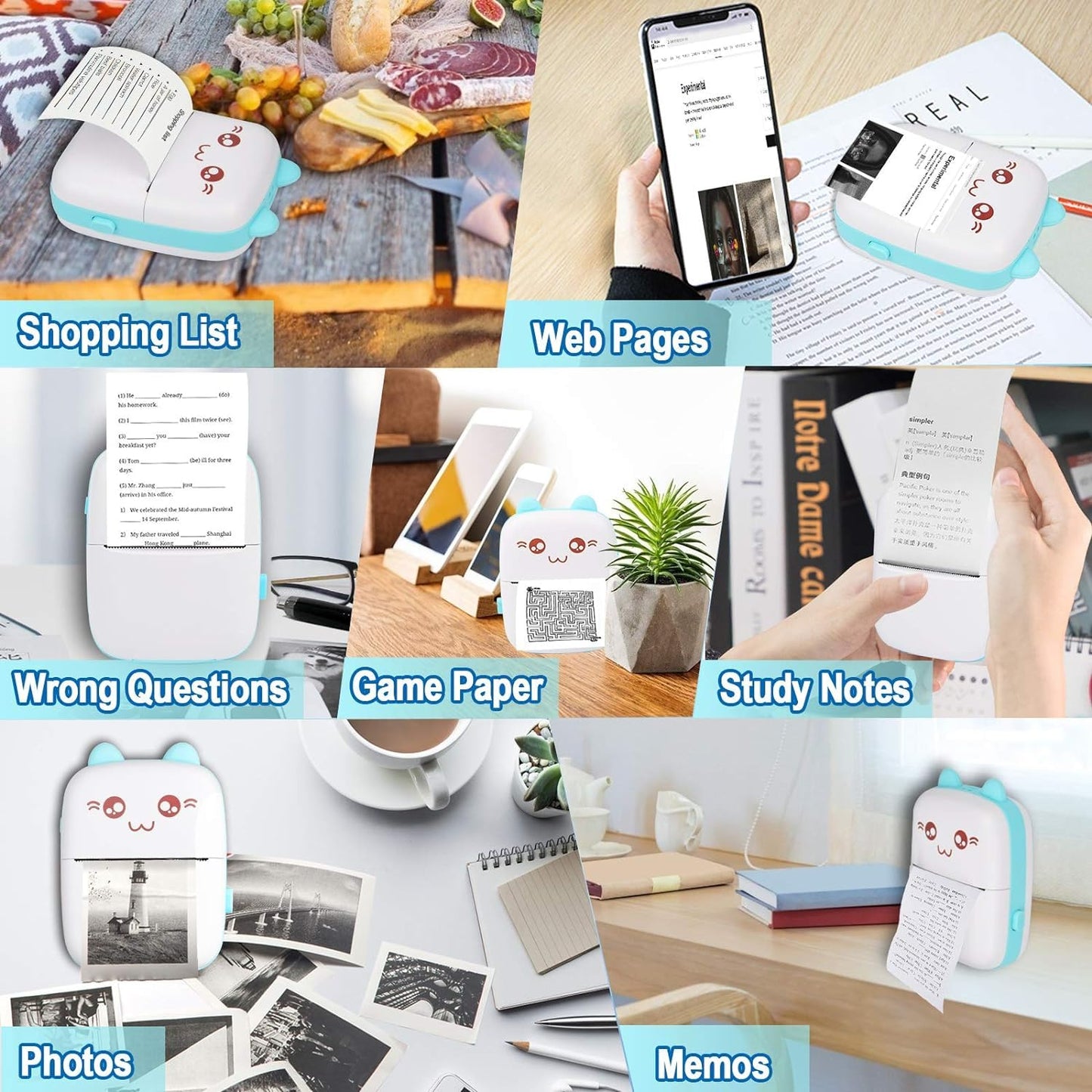 Toy Imagine Mini Portable Thermal Printer – Bluetooth Pocket Printer for Kids & Adults, 57mm Inkless Photo & Label Printer with (1 Roll + 1 Extra Roll) Prints B&W Notes & Stickers (Assorted)